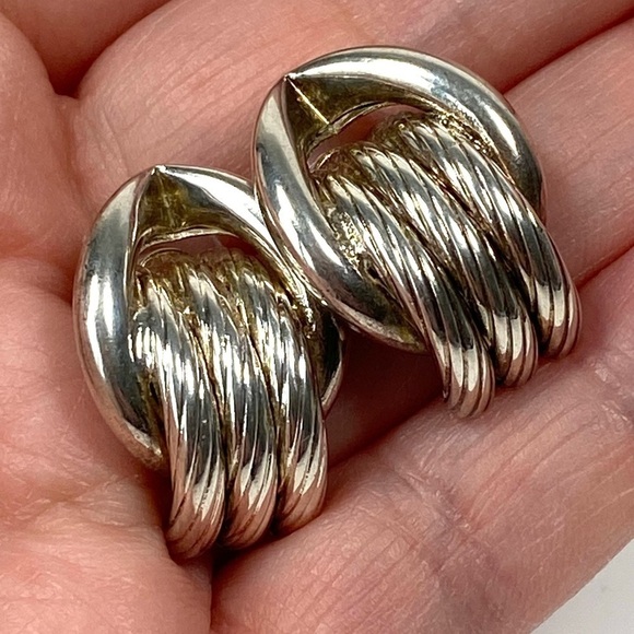 Earrings Silver Textured Tube Design Statement Silver Tone Vintage - Picture 1 of 12